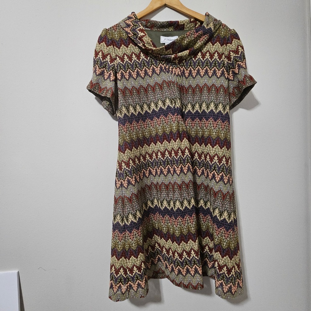 J Howard Women Plus Size 18‎ Shift Dress Cowl Neck Short Sleeve Zigzag Chevron